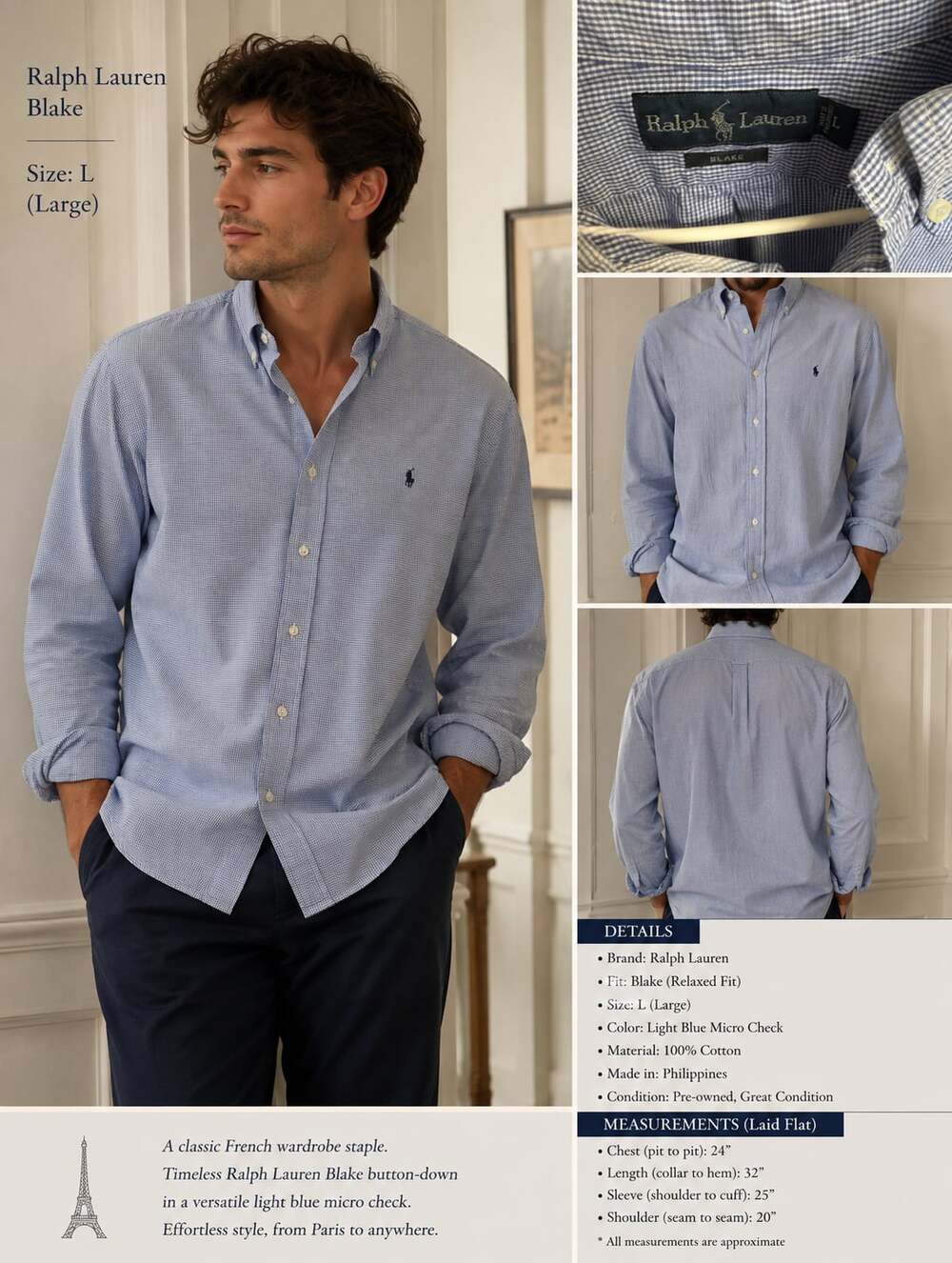 Polo Ralph Lauren Blake Relaxed Fit Micro Check Button-Down Shirt - Picture 1 of 4